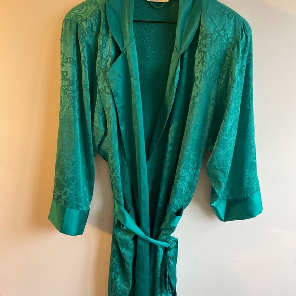 Vintage Victoria's Secret Gold||Emerald Green Long Satin Kimono Robe with Tie S - Picture 8 of 11